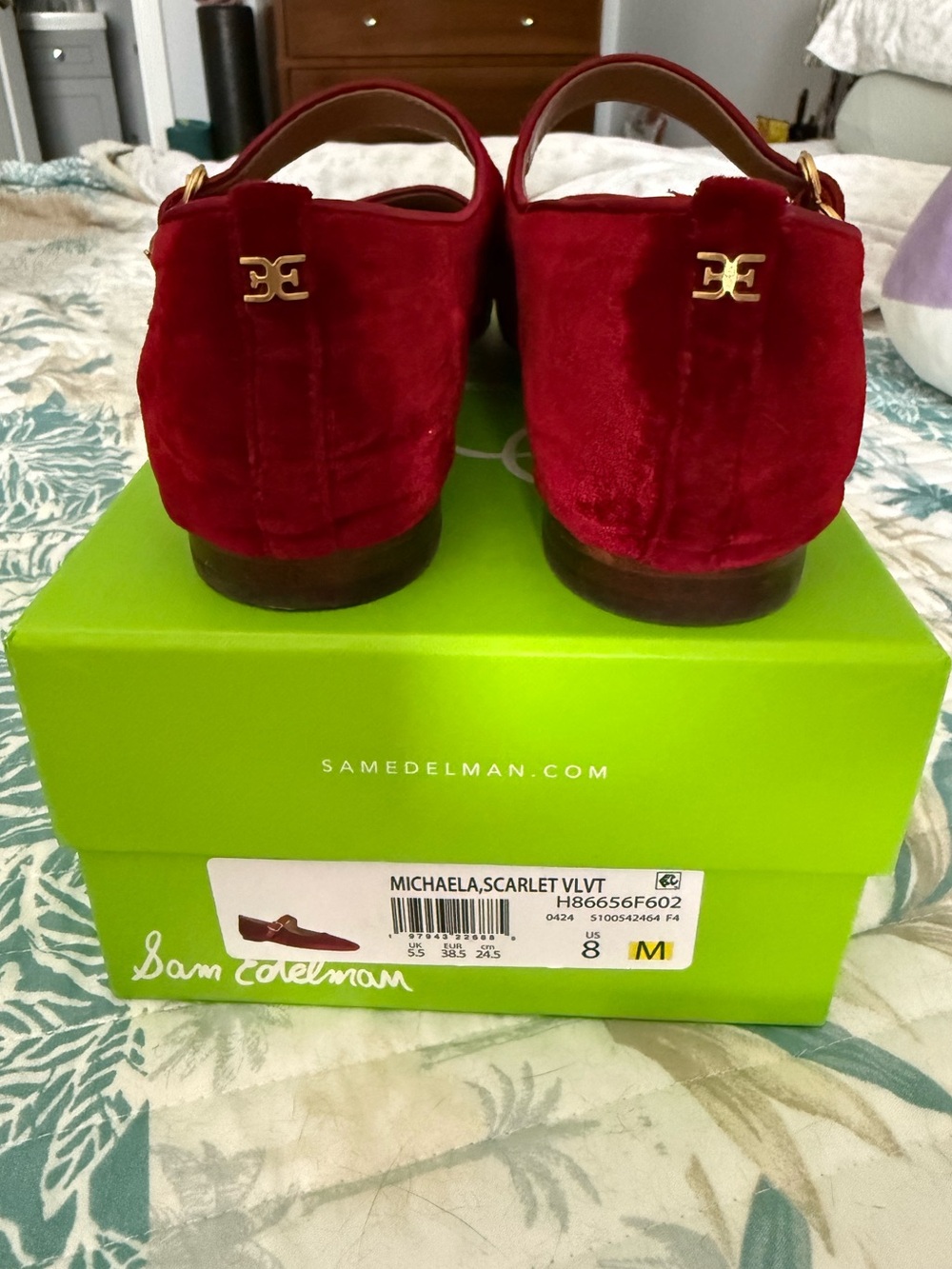Sam Edelman Michaela Mary Jane flats in scarlet red velvet - Picture 6 of 11